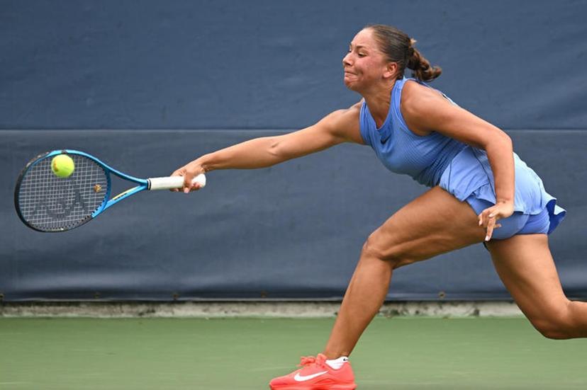 Sofia Costoulas of Belgium competes  against Katie Volynets of the United States during the Women's Qualifying Singles 1st round at the USTA Billie Jean King National Tennis Center in Flushing Meadow-Corona Park, in the Queens borough of New York, NY, August 18, 2025. (Photo by Anthony Behar/SipaUSA)