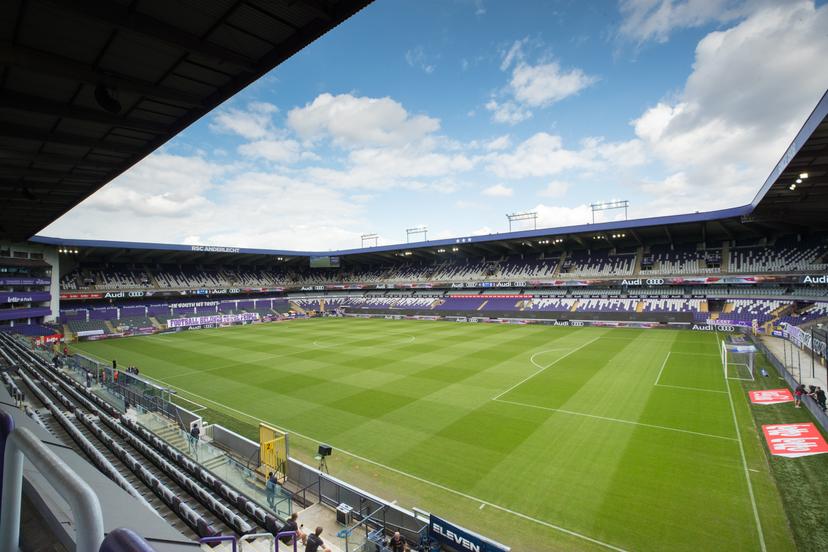 A general image of an empty Lotto Park stadium before a soccer match between RSC Anderlecht and Royal Excel Mouscron, Sunday 23 August 2020 in Anderlecht, on day 3 of the 'Jupiler Pro League' first division of the Belgian soccer championship. BELGA PHOTO DAVID PINTENS