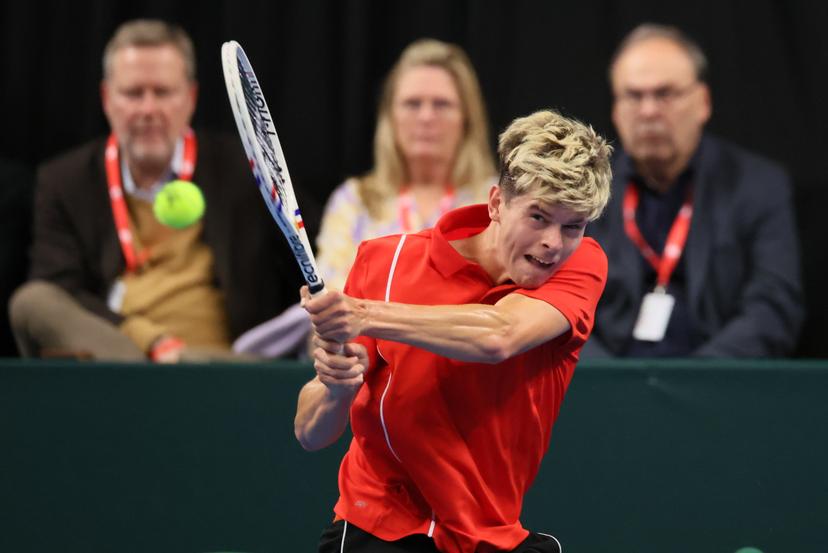 Belgian Alexander Blockx pictured during a game between Belgian Blockx and Chilean Garin, the second match in the Davis Cup qualifiers World Group tennis meeting between Belgium and Chile, Saturday 01 February 2025, in Hasselt. BELGA PHOTO BENOIT DOPPAGNE
