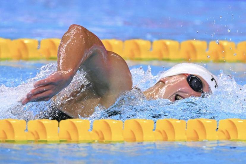 US' swimmer Katie Ledecky competes in a heat of the women's 800m freestyle swimming event during the 2025 World Aquatics Championships in Singapore on August 1, 2025.  François-Xavier MARIT / AFP