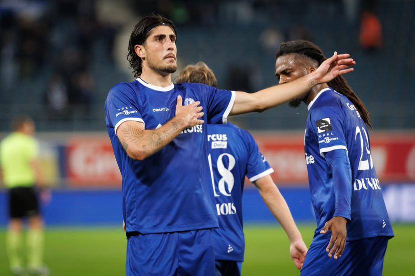 Gent's Omri Gandelman celebrates after scoring during a soccer match between KAA Gent and Sporting Charleroi, Friday 03 October 2025 in Gent, on day 10 of the 2025-2026 'Jupiler Pro League' first division of the Belgian championship. BELGA PHOTO KURT DESPLENTER