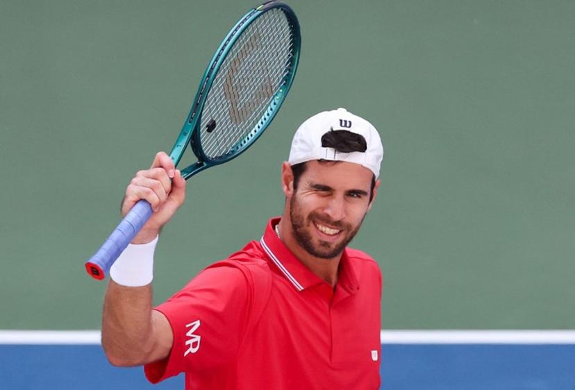 Russia's Karen Khachanov celebrates after defeating Canada's Felix Auger-Aliassime during their men's singles second round tennis match on day five of the US Open tennis tournament at the USTA Billie Jean King National Tennis Center in New York City on September 3, 2026.  TIMOTHY A. CLARY / AFP