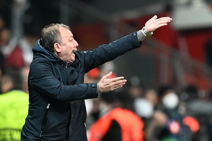 Besiktas' Turkish coach Sergen Yalcin reacts during the UEFA Champions League group C football match between Besiktas JK and AFC Ajax at Vodafone Park stadium in Istanbul on November 24, 2021.  OZAN KOSE / AFP