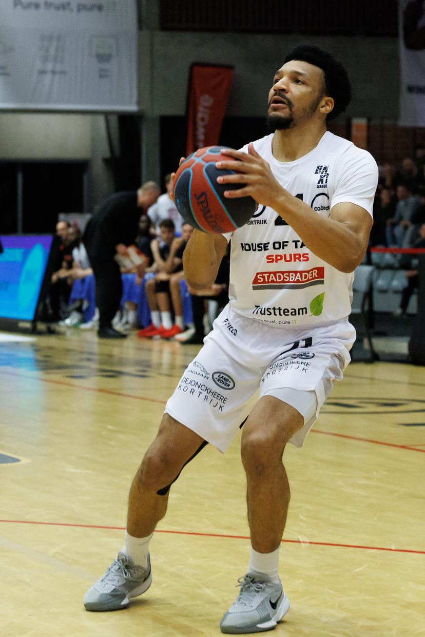 Kortrijk's Ithiel Horton pictured in action during a basketball match between House of Talents Spurs Kortrijk and Antwerp Giants, Friday 16 January 2026 in Kortrijk, on day 16 (out of 34) of the 'BNXT League' first division basket championship. BELGA PHOTO KURT DESPLENTER