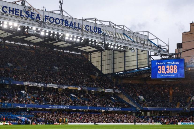 A giant screen indicates the number of people attending the UEFA Women's Champions League semi-final second leg football match between Chelsea and Barcelona at Stamford Bridge, in London, on April 27, 2024.  Adrian DENNIS / AFP