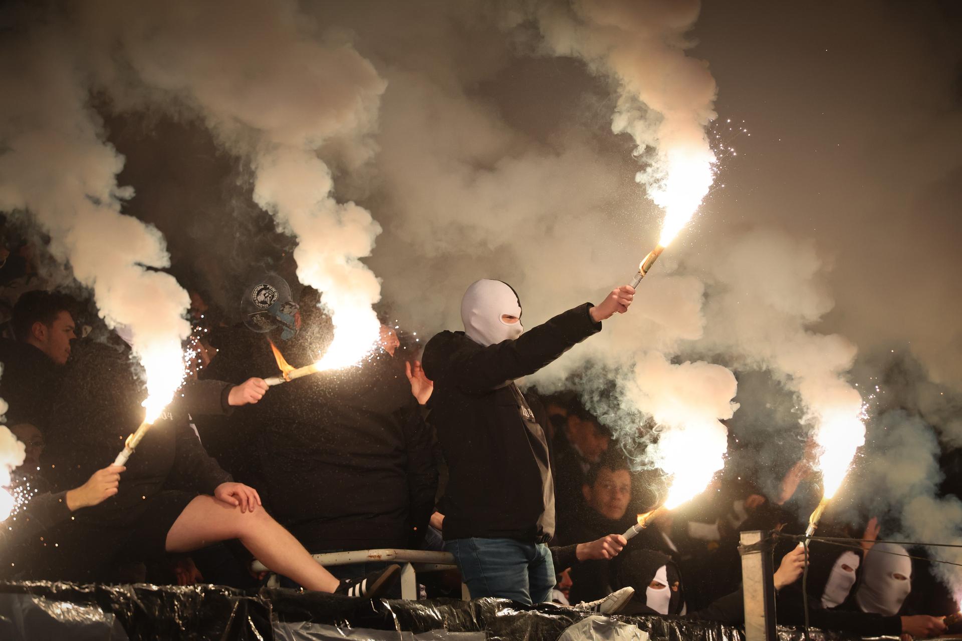 Charleroi's supporters pictured during a soccer match between Sporting Charleroi and Standard de Liege, Saturday 30 November 2024 in Charleroi, on day 16 of the 2024-2025 season of the 'Jupiler Pro League' first division of the Belgian championship. BELGA PHOTO VIRGINIE LEFOUR