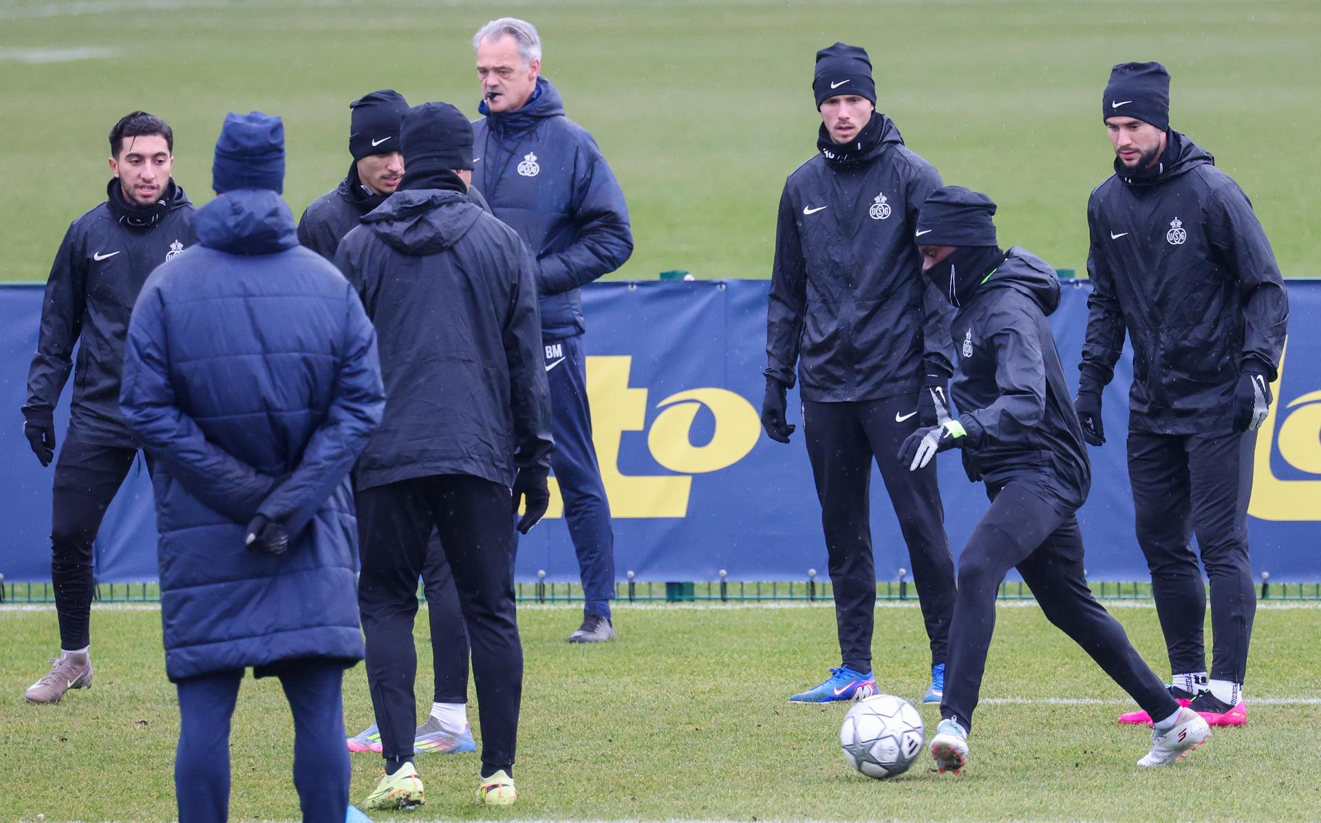 Union's Ousseynou Niang fight for the ball during a training session of Belgian soccer team Royale Union Saint-Gilloise in Brussels, on Tuesday 27 January 2026. The team is preparing for tomorrow's match against Italian Atalanta Bergamo, on day eight of the League phase of the UEFA Champions League tournament. BELGA PHOTO VIRGINIE LEFOUR