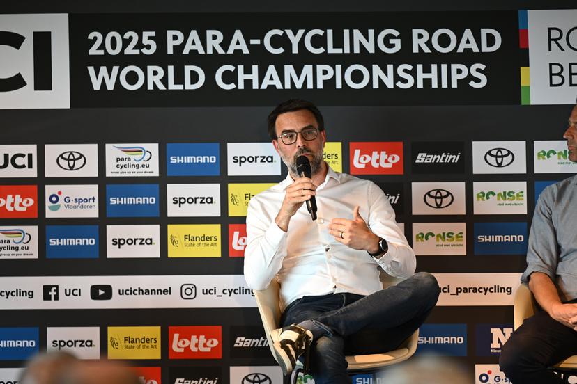 Steven Van Beylen, director G-sport Vlaanderen pictured during the official announcement of the UCI para-cycling World Championships in Ronse (28-31/08) Wednesday 30 April 2025. From 28 to 31 August 2025, the Para-Cycling World Championships will take place in Ronse. 450 athletes from more than 50 countries will come together with their surrounds to the Flemish Ardennes for a unique World Championship. BELGA PHOTO LUC CLAESSEN