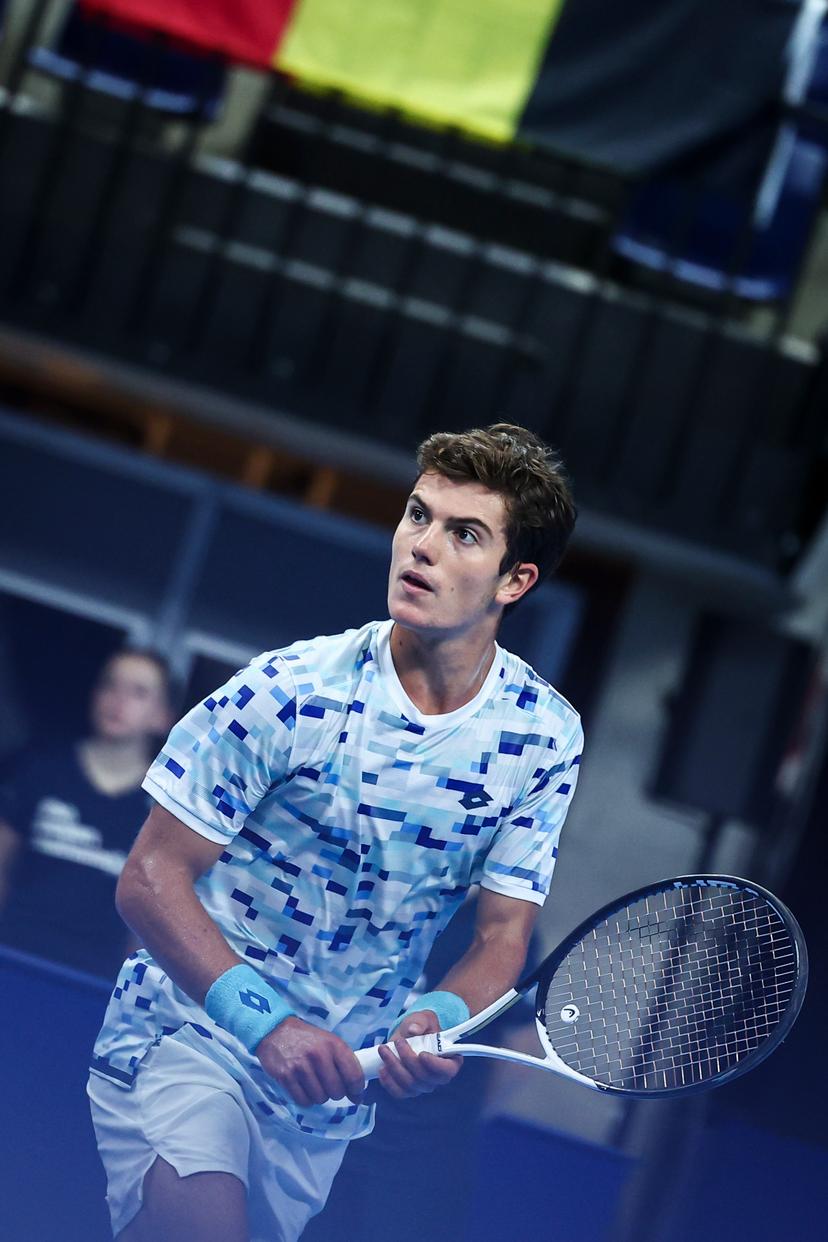 Belgian Gilles-Arnaud Bailly pictured during a tennis match in the round of 32 of the singles competition at the ATP European Open Tennis tournament in Antwerp, Wednesday 16 October 2024. BELGA PHOTO DAVID PINTENS