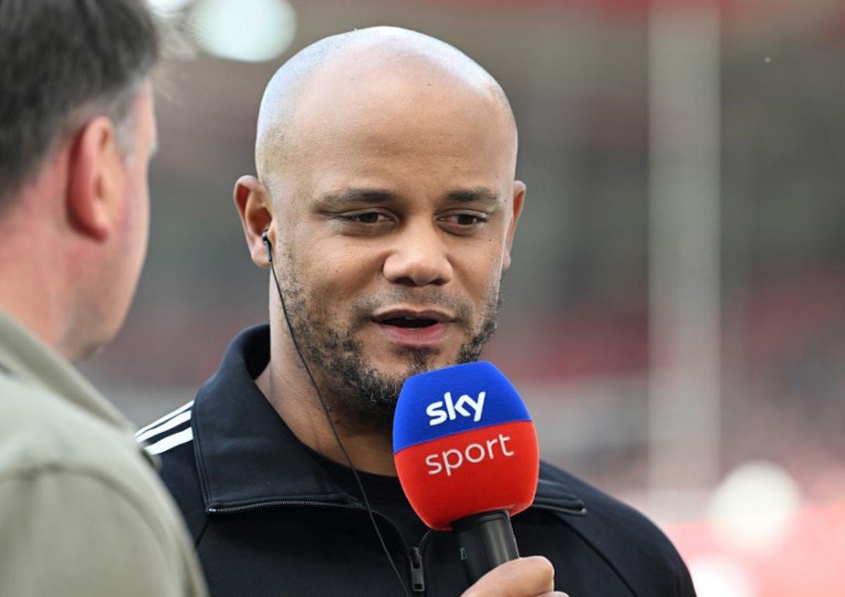 Bayern Munich's Belgian head coach Vincent Kompany gives an interview ahead the German first division Bundesliga football match between Heidenheim and Bayern Munich in Heidenheim on April 19, 2025.  THOMAS KIENZLE / AFP