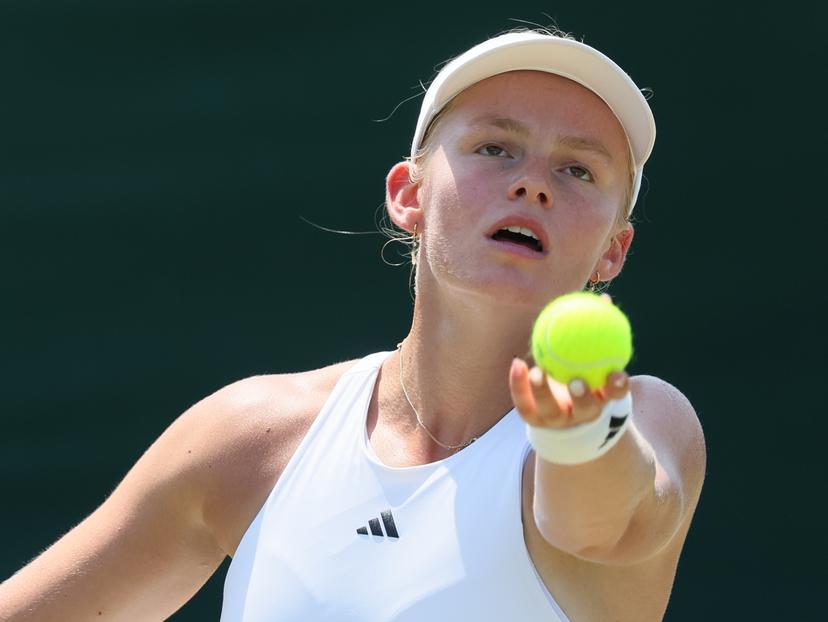 Belgian Jeline Vandromme pictured in action during a tennis match against Georgian Bolkvadze, a qualifier for the women's singles at the Wimbledon grand slam tennis tournament in London, Britain, Thursday 25 June 2026. The main tournament is starting next Monday. BELGA PHOTO BENOIT DOPPAGNE