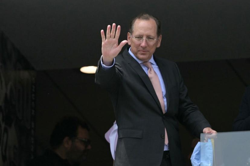 US businessman and owner of Botafogo John Textor waves ahead the FIFA Club World Cup 2025 round of 16 all-Brazilian football match between Palmeiras and Botafogo at Lincoln Financial Field Stadium in Philadelphia on June 28, 2025.  JUAN MABROMATA / AFP