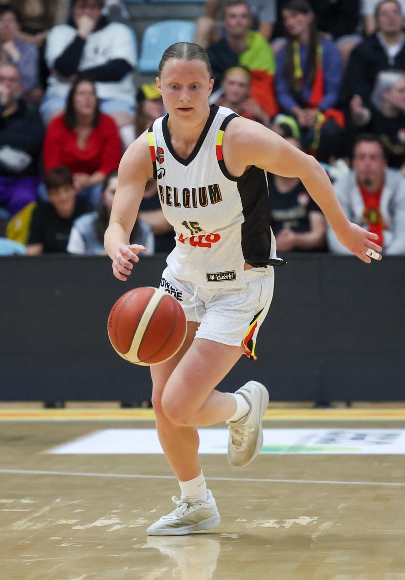 Belgium's Renee Denys pictured in action during a friendly basket game between Belgium's national team Belgian Cats and Italy, in Jemappes, on Friday 23 May 2025. BELGA PHOTO VIRGINIE LEFOUR