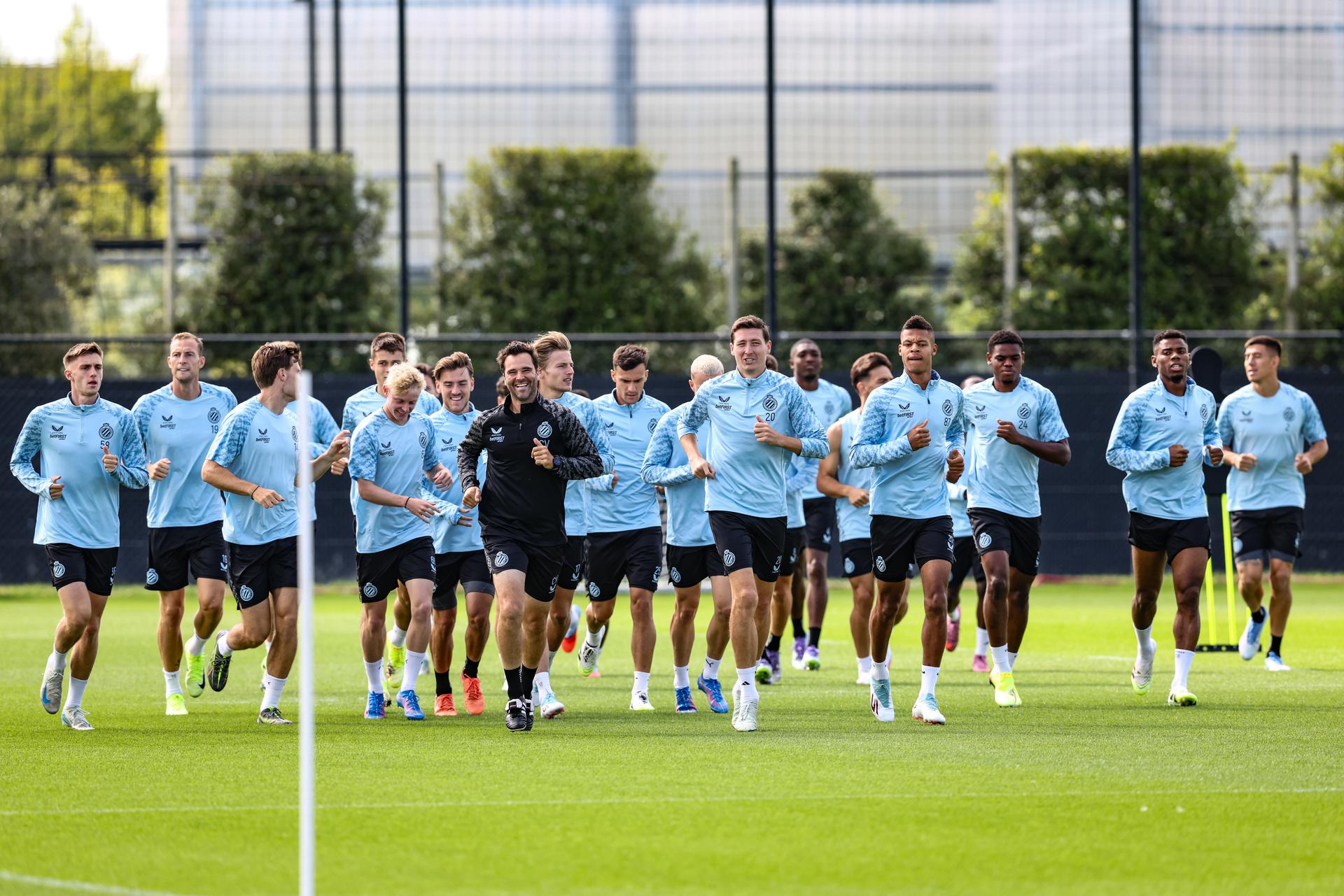 Club's players pictured during a training session of Belgian soccer team Club Brugge, on Tuesday 05 August 2025 in Brugge. The team will play tomorrow the first leg of the third qualifying round for the UEFA Champions League competition against Austrian team FC Salzburg. BELGA PHOTO BRUNO FAHY