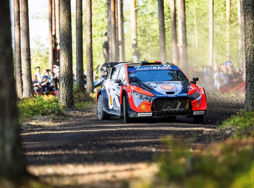 Belgian driver Thierry Neuville and co-driver Martijn Wydaeghe compete in their Hyundai i20 N Rally 1 car during the Laukaa 2 special stage of the WRC Rally Finland in Jyvaskyla, Finland on August 1, 2025.  Valtteri Vainio / Lehtikuva / AFP