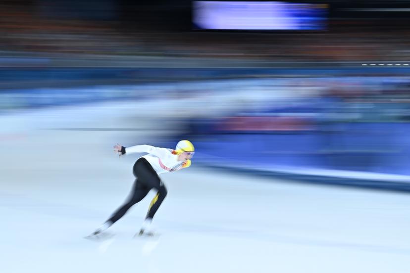 Belgian speed skater Fran Vanhoutte pictured in action during the Women's 1000m speed skating race at the Milano Cortina 2026 Olympic Winter Games, on Monday 09 February 2026 in Milan, Italy. The XXV Winter Olympics take place from 6 to 22 February 2026 in Italy. BELGA PHOTO JASPER JACOBS