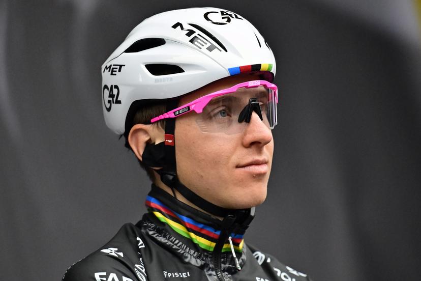 Slovenian Tadej Pogacar of UAE Team Emirates pictured at the start of the men's race of the 'La Fleche Wallonne', one day cycling race (Waalse Pijl - Walloon Arrow), 205,2 km from Ciney to Huy, Wednesday 23 April 2025. BELGA PHOTO DIRK WAEM