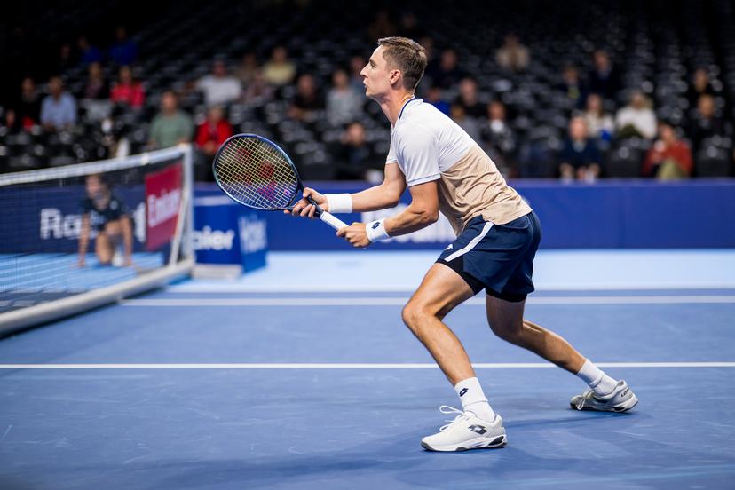 Belgian Joran Vliegen pictured in action during the European Open ATP tennis tournament in Brussels, on Monday 13 October 2025. This year's edition of the tournament is taking place from 12 to 19 October 2025. BELGA PHOTO JASPER JACOBS