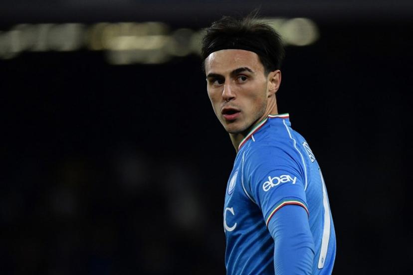 Napoli's North Macedonia midfielder #07 Eljif Elmas reacts during the Italian Serie A football match between Napoli and Inter Milan on December 03, 2023 at the Diego Armando Maradona stadium in Naples.  Filippo MONTEFORTE / AFP