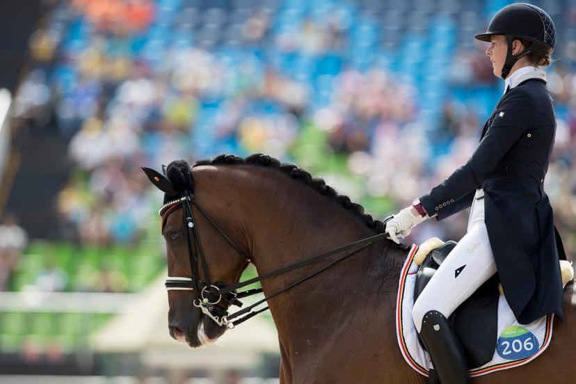 Belgian jockey Jorinde Verwimp and her horse 'Tiamo' pictured on the second day of the dressage individual Grand Prix mixed event at the 2016 Olympic Games in Rio de Janeiro, Brazil, Thursday 11 August 2016. BELGA PHOTO DIRK CAREMANS
