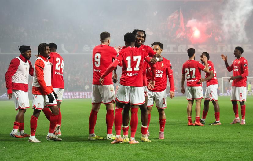 Standard's Rafiki Said celebrates during a soccer match between Standard de Liege and Sporting Charleroi, Friday 31 October 2025 in Liege, on day 13 of the 2025-2026 'Jupiler Pro League' first division of the Belgian championship. BELGA PHOTO VIRGINIE LEFOUR