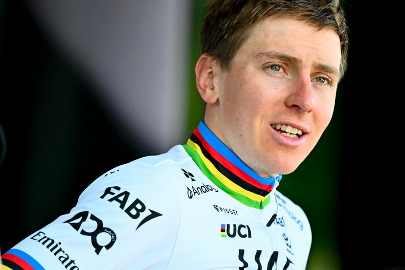 Slovenian Tadej Pogacar of UAE Team Emirates pictured on the podium after the men elite race of the Liege-Bastogne-Liege one day cycling event, 252km from Liege, over Bastogne to Liege, Sunday 27 April 2025. BELGA PHOTO ERIC LALMAND