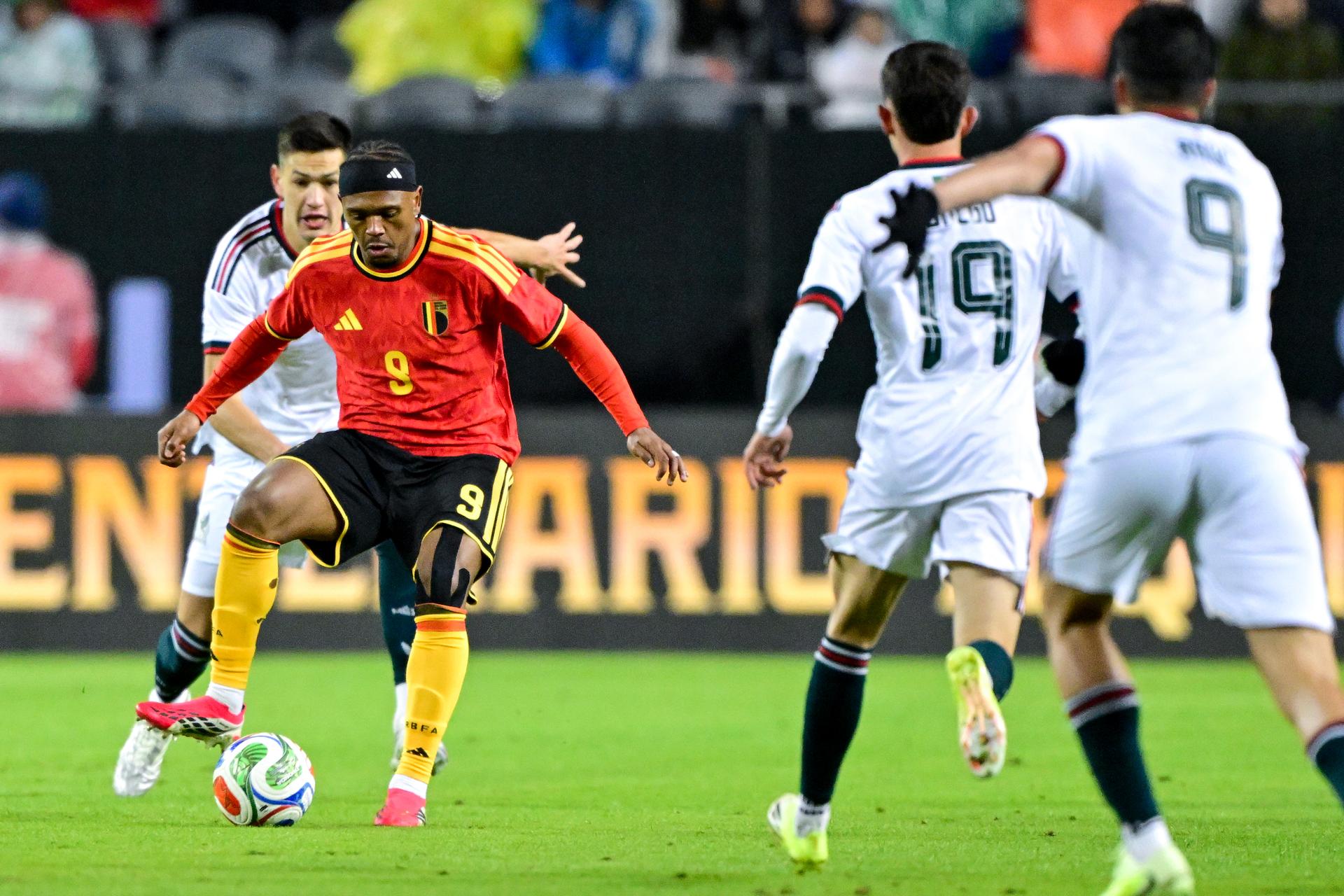 Belgium's Lois Openda pictured during a friendly soccer game between the Mexican national team and Belgian national soccer team Red Devils in Chicago, on Wednesday 01 April 2026, in preparation for the 2026 World Cup. BELGA PHOTO DIRK WAEM