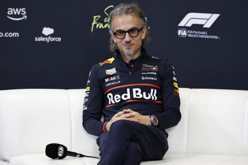Newly appointed Red Bull team principal Laurent Mekies attends a press conference after the first practice session ahead of the Formula One Belgian Grand Prix at the Spa-Francorchamps circuit in Spa, on July 25, 2025.  SIMON WOHLFAHRT / AFP