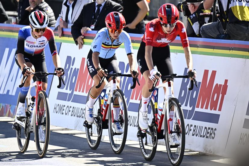 Belgian Fleur Moors pictured in action during the Women's U23 race (134km) at the cycling World Championship, in Montreal, Canada, Thursday 24 September 2026. The UCI road world championships are taking place from 20 to 27 September, in Montreal, Canada. BELGA PHOTO JASPER JACOBS