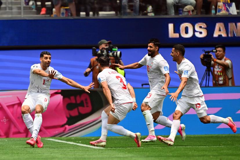 Iran's Mehdi Taremi reacts after scoring a disallowed offside goal during a soccer game between Belgian national team Red Devils and Iran, on Sunday 21 June 2026, at the SoFi stadium in Los Angeles, the second game in the group stage of the FIFA World Cup 2026 in the United States of America. The Diables Rouges - Rode Duivels were drawn into Group G. BELGA PHOTO DIRK WAEM