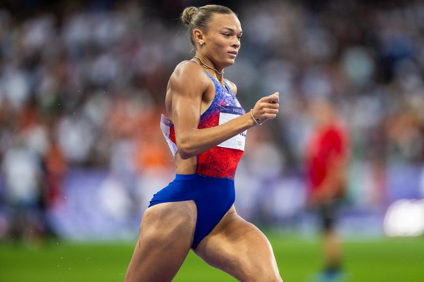 240809 Anna Hall of USA competes in women's heptathlon 800 meters  during day 14 of the Paris 2024 Olympic Games on August 9, 2024 in Paris.  Photo: Jon Olav Nesvold / BILDBYRÅN / COP 217 / VG0647 bbeng friidrott athletics friidrett olympic games olympics os ol olympiska spel olympiske leker paris 2024 paris-os paris-ol grappa33 usa BELGIUM ONLY