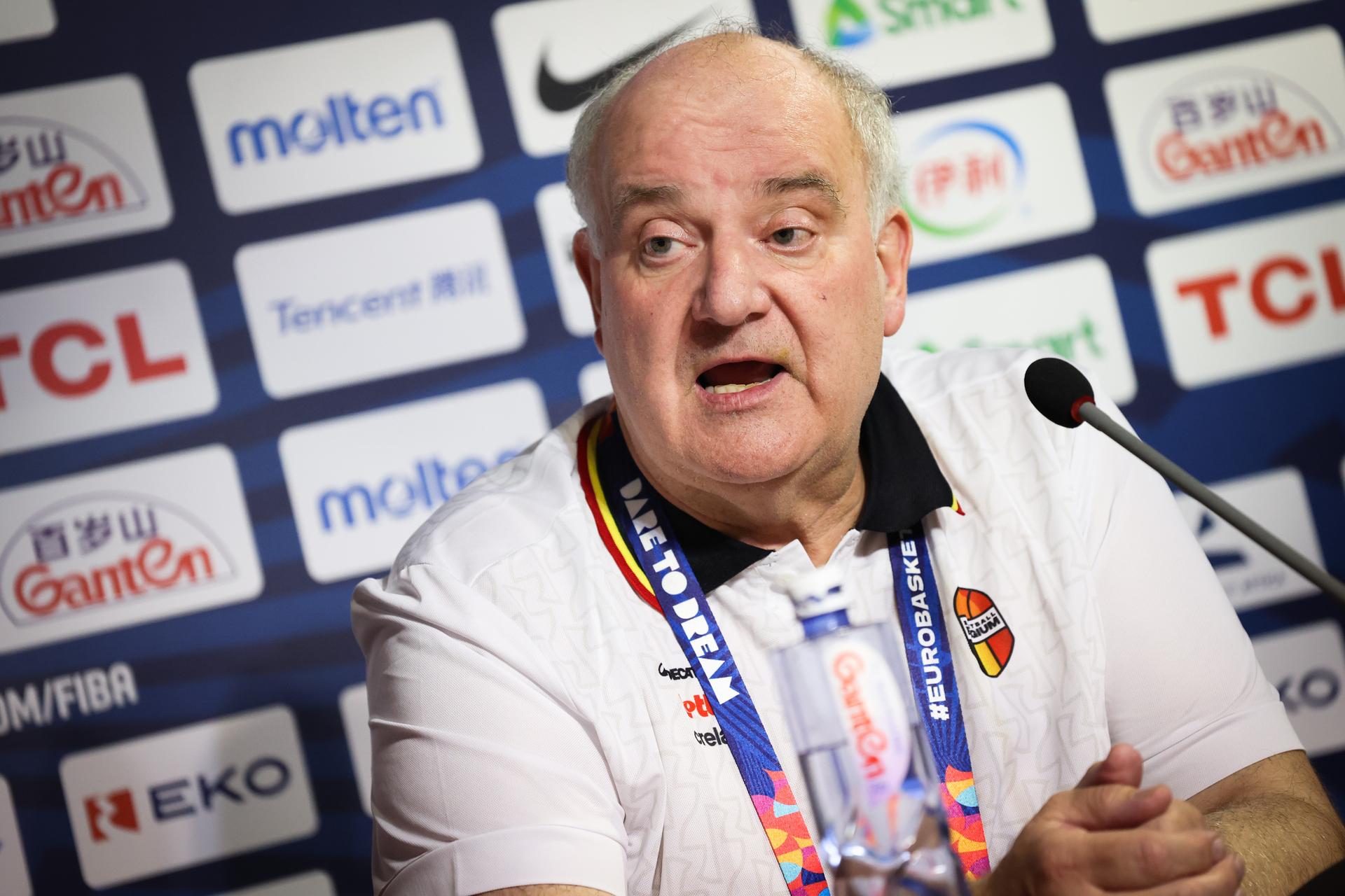 Belgium's general manager Koen Umans pictured during a press conference of Belgian national basketball team 'the Belgian Cats' on Saturday 28 June 2025 in Piraeus, Greece. The team is preparing for tomorrow's game against Spain, the finals of the FIBA Women's EuroBasket 2025. BELGA PHOTO VIRGINIE LEFOUR