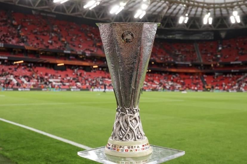 The UEFA Europa League trophy is displayerd ahead of the UEFA Europa League final football match between Tottenham Hotspur and Manchester United at San Mames stadium in Bilbao on May 21, 2025.  Thomas COEX / AFP