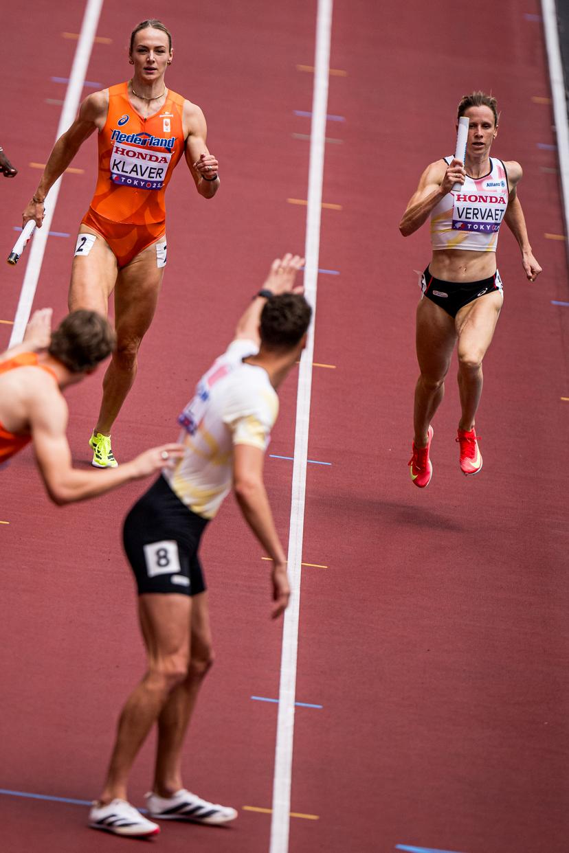 Belgian Dylan Borlee and Belgian Imke Vervaet pictured in action during the World Athletics Championships in Tokyo, Japan, on Saturday 13 September 2025. The outdoor Worlds are taking place from 13 to 21 September. BELGA PHOTO JASPER JACOBS