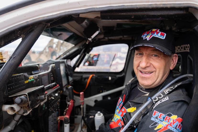 ATTENTION EDITORS - HAND OUT PICTURES - EDITORIAL USE ONLY - MANDATORY CREDIT:  'DIEDERD ESSELDEURS'   Hand out picture released on Saturday 12 April 2025 by Eric Dupain shows Belgian Pascal Feryn in his car at the last stage of the Morocco Desert Challenge rally rally race, on Saturday 12 April 2025.  *** Belga and Belga Editorial Board decline all responsibility regarding the content of this picture. *** PHOTO HAND OUT DIEDERD ESSELDEURS