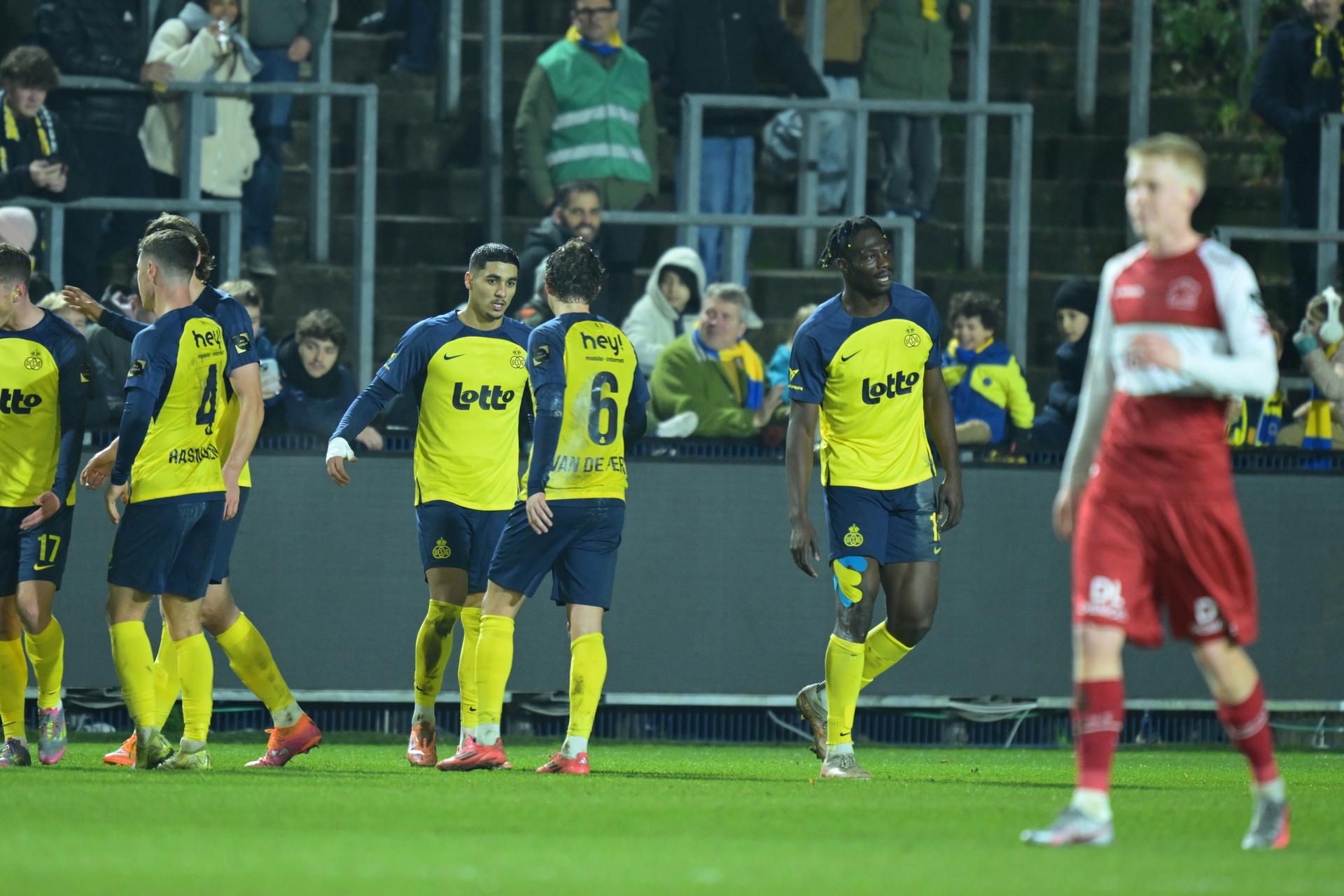 Union's Anan Khalaili celebrate after scoring during a soccer match between Royale Union Saint-Gilloise and Zulte Waregem, Saturday 20 December 2025 in Brussels, on day 19 of the 2025-2026 'Jupiler Pro League' first division of the Belgian championship. BELGA PHOTO DAVID PINTENS