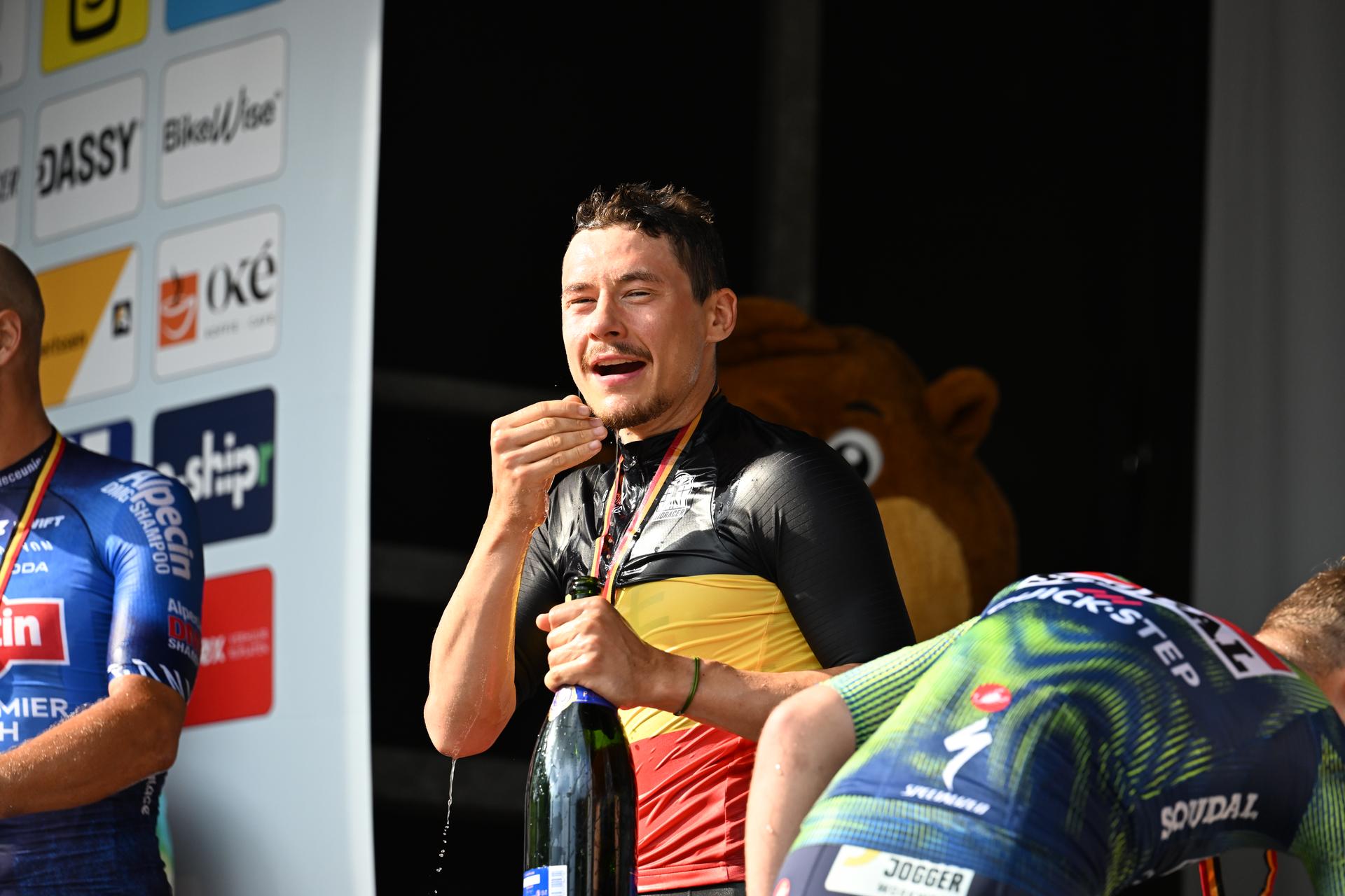 Belgian Rune Herregodts of UAE Team Emirates-XRG pictured after winning the men's elite race (240km) at the Belgian Cycling Championships, from Antwerp to Brasschaat on Sunday 28 June 2026. BELGA PHOTO POOL MAARTEN STRAETEMANS