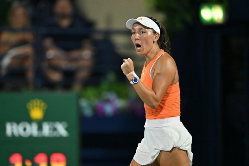 US' Jessica Pegula reacts during their women's singles semi-final match against compatriot Amanda Anisimova at the Dubai Duty Free Tennis tournament in Dubai on February 20, 2026. Ryan Lim / AFP