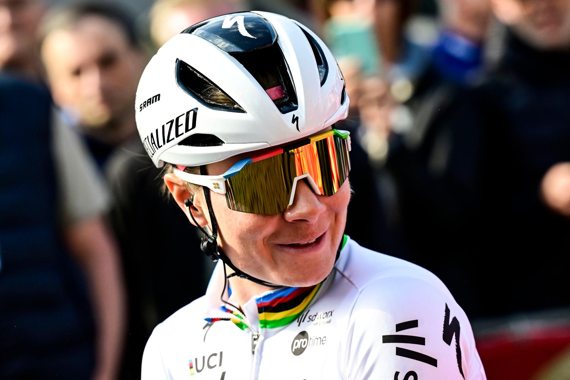 Belgian Lotte Kopecky of SD Worx-Protime pictured at the start of the women elite 'Amstel Gold Race' one day cycling race, 157,4 km from Maastricht to Valkenburg, The Netherlands, Sunday 20 April 2025. BELGA PHOTO DIRK WAEM