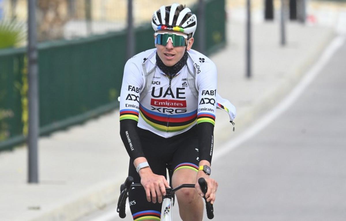 UAE Team Emirate - XRG team's Slovenian rider Tadej Pogacar arrives at the hotel following a training session in Benidorm, eastern Spain, on December 13, 2025. Jose JORDAN / AFP