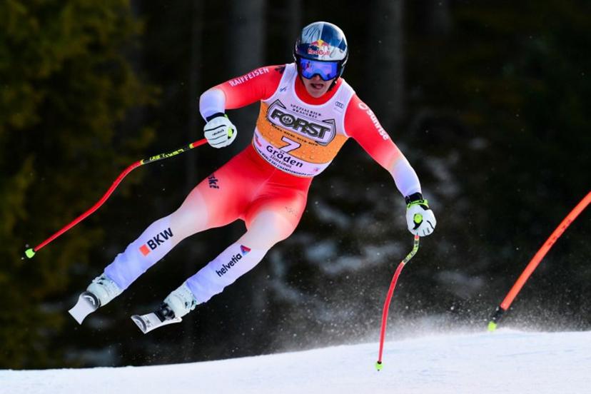 Switzerland's Franjo Von Allmen competes in the men's downhill race part of the FIS Alpine Ski World Cup 2025-2026, in Val Garderna, northern Italy, on December 20, 2025. Stefano RELLANDINI / AFP