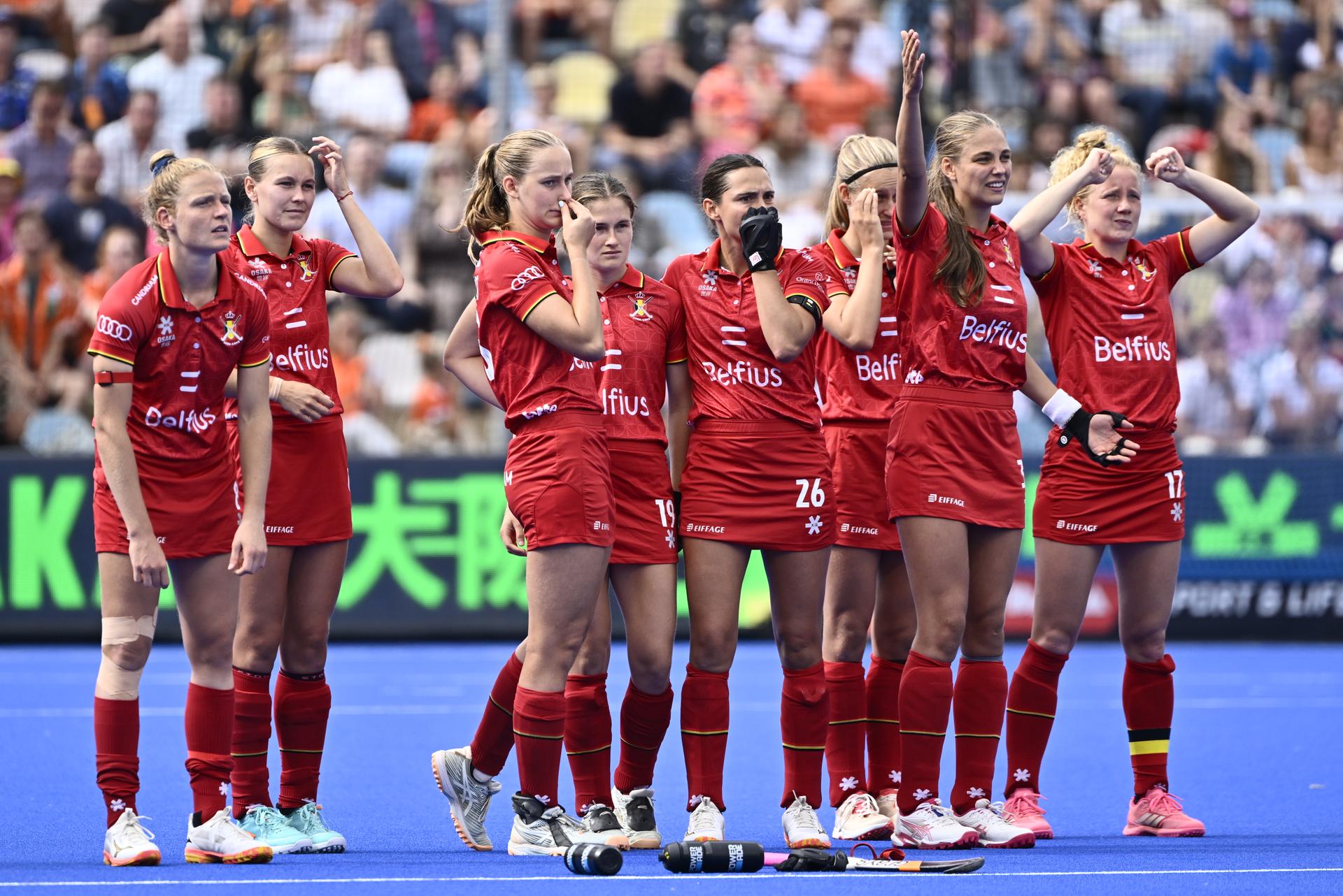 The Red Panthers pictured during a hockey game between Spain and the Belgian national team Red Panthers, the 'small final' to decide on the bronze medal of the 2025 women's European championships, Sunday 17 August 2025 in Monchengladbach, Germany. BELGA PHOTO ERIC LALMAND