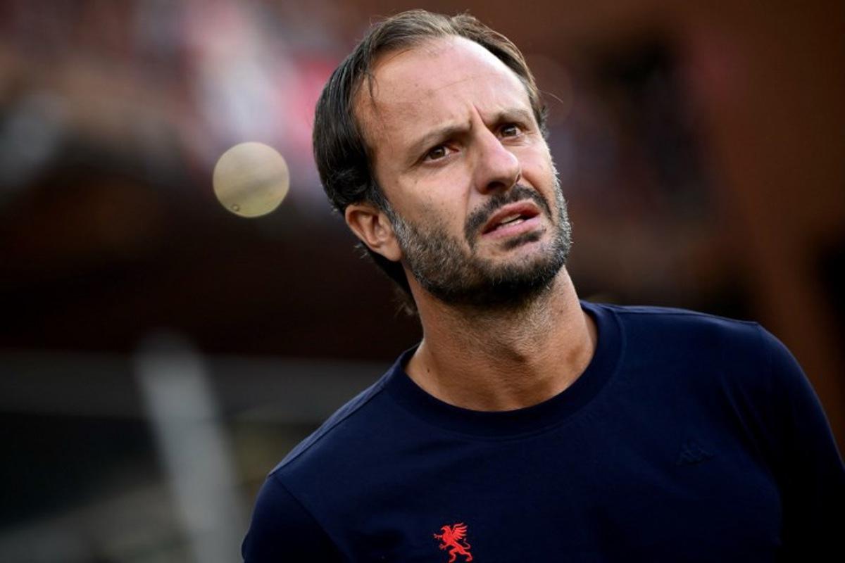 Genoa's Italian coach Alberto Gilardino looks on during the Italian Serie A football match between Genoa and Inter Milan at the Luigi Ferraris Stadium in Genoa, on August 17, 2024. MARCO BERTORELLO / AFP
