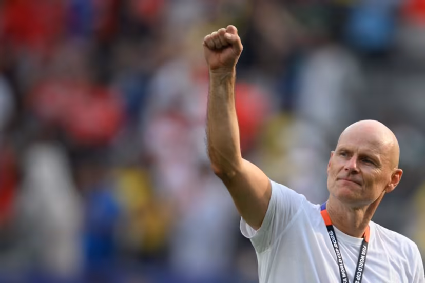 Norway's head coach Staale Solbakken celebrates after winning the 2026 World Cup round of 16 football match between Brazil and Norway at the New York/New Jersey Stadium in East Rutherford on July 5, 2026. ANGELA WEISS / AFP