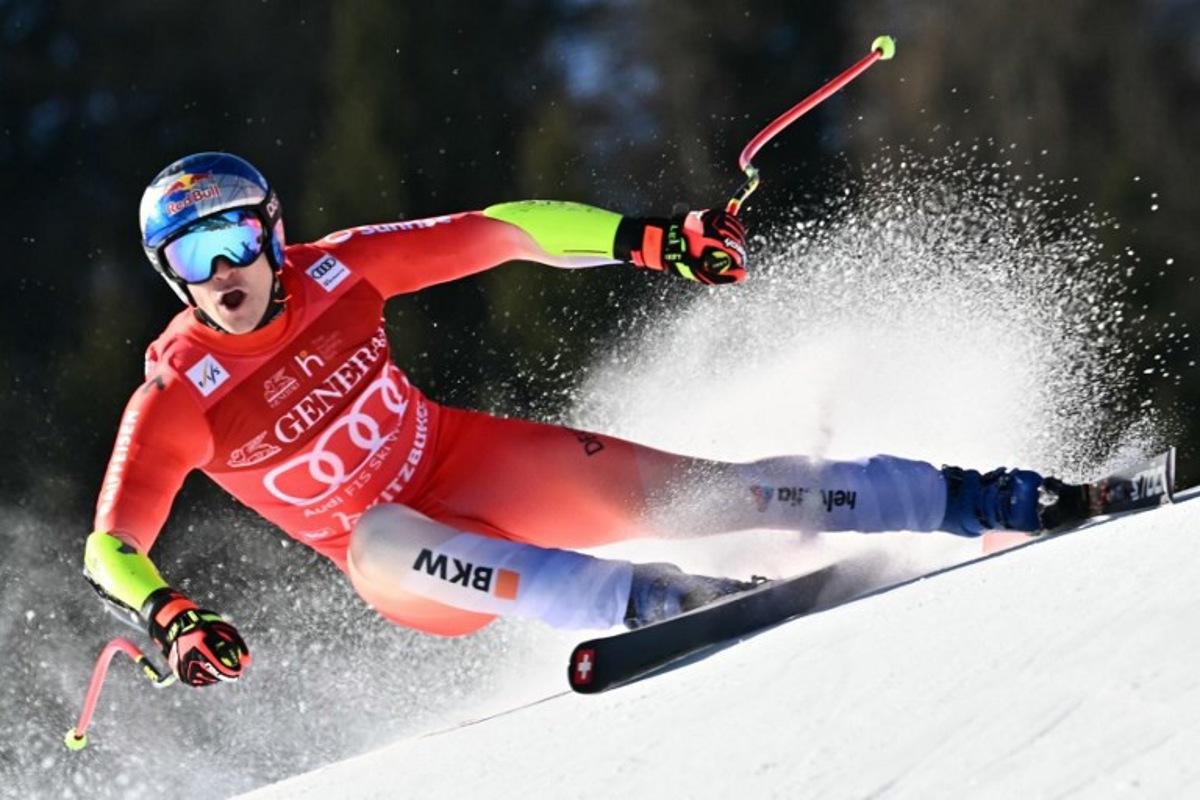 Switzerland's Marco Odermatt competes in the Men's Super G event of the FIS Alpine Ski World Cup in Kitzbuehel, Austria, on January 23, 2026. Joe Klamar / AFP