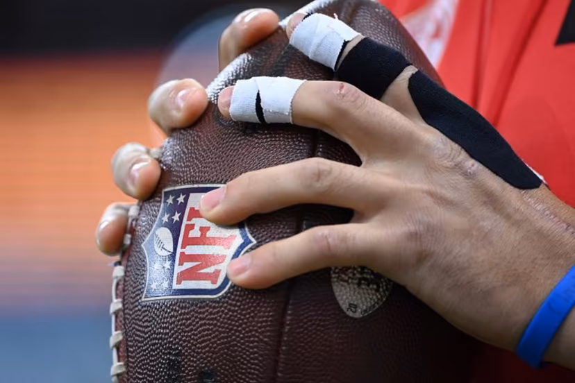 Kansas City Chiefs quarterback Patrick Mahomes warms up with the ball prior to the NFL game between Miami Dolphins and Kansas City Chiefs at the Waldstadion in Frankfurt am Main, western Germany on November 5, 2023. Kirill KUDRYAVTSEV / AFP