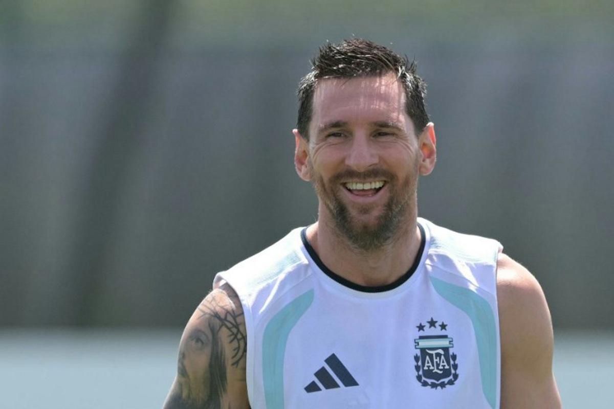 Argentina's forward #10 Lionel Messi takes part in a training session as part of the 2026 World Cup football tournament at the Sporting KC Training Centre in Kansas City on June 30, 2026. JUAN MABROMATA / AFP