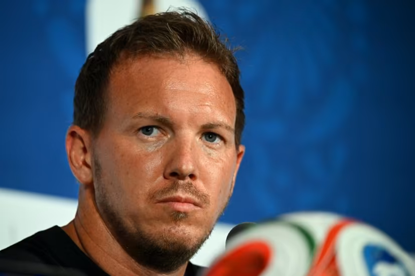 Germany's head coach Julian Nagelsmann gives a press conference at the Houston Stadium in Houston on June 13, 2026, on the eve of the 2026 World Cup football match between Germany and Curacao. RONALDO SCHEMIDT / AFP