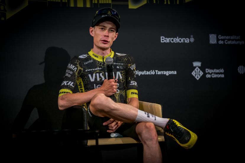 Danish Jonas Vingegaard Hansen of Team Visma-Lease a Bike pictured during a press conference ahead of the 2026 Tour de France cycling race, Thursday 02 July 2026, in Barcelona, Spain. The 113th edition of the Tour de France starts on Saturday 4 July in Barcelona, Spain, and will finish in Paris, France on the 26th of July. BELGA PHOTO DAVID PINTENS