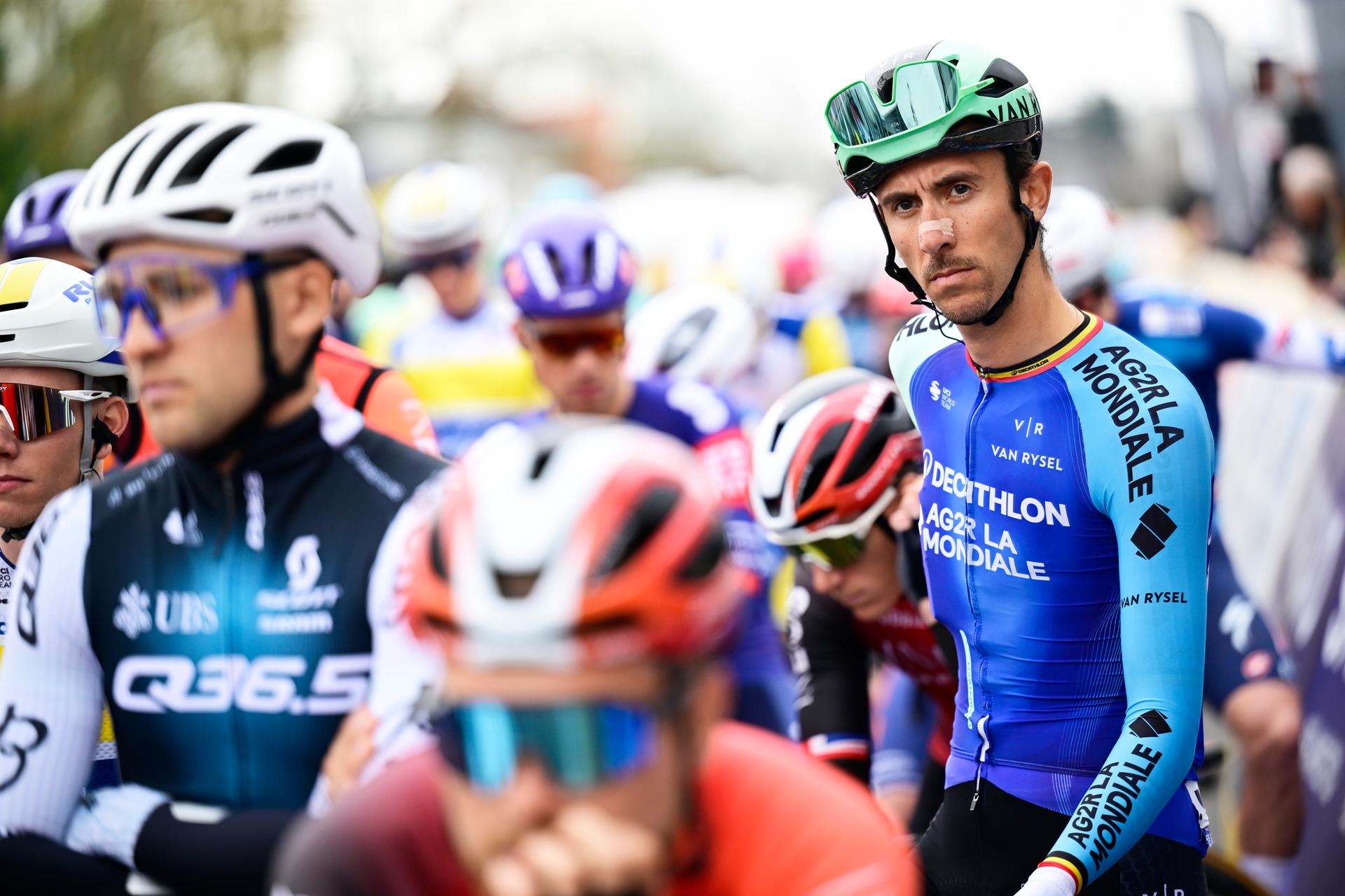 Belgian Dries De Bondt of Decathlon AG2R La Mondiale Team pictured at the start of the 'E3 Saxo Bank Classic' one day cycling race, 208,8 km from and to Harelbeke, on Friday 28 March 2025. BELGA PHOTO DIRK WAEM